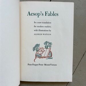 1941 Aesop’s Fables Peter Pauper Press Fox Skull Grapes Crow Adage Animal Tales